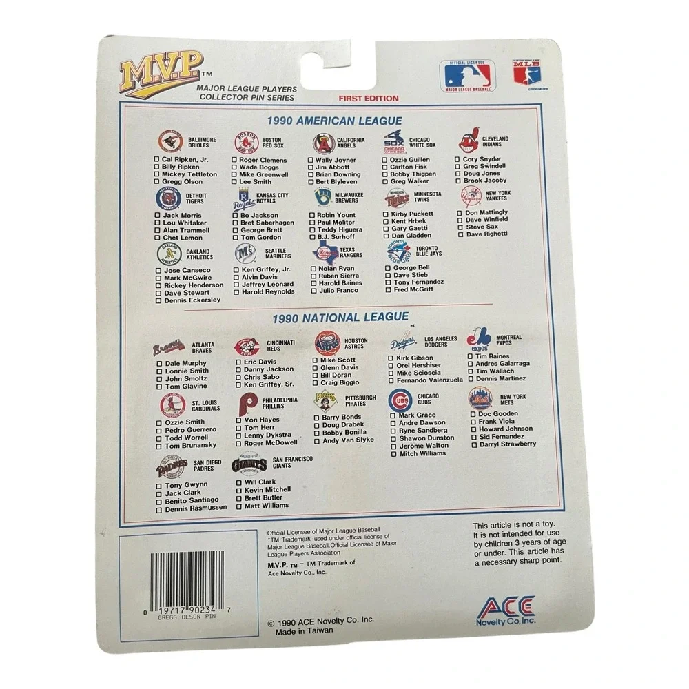 1990 MVP Major League Baseball Collector Pin Series Gregg Olson Orioles Card Set